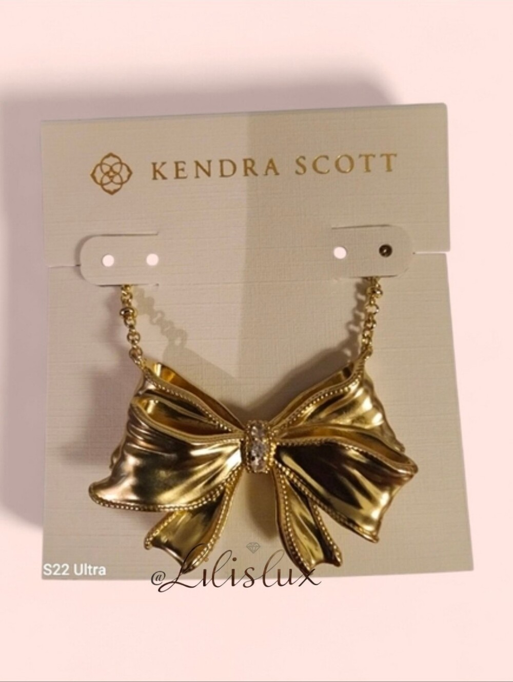 Kendra Scott×LoveShackFancy Gold Bow With Crystal Necklace New Discontinued Rare